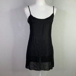 CHANEL Tank Top Black Mesh Silk Cover Up Robe Women Size 38 Sheer Sleeveless